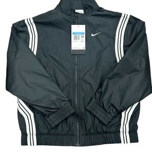 Nike Kids Basketball Full Zip Windbreaker Jacket Black White FZ5233-010 Size M